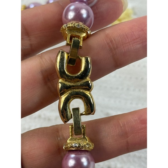 Flower Pearl Beaded Necklace,‎ Floral Pendant, Purple Lavender Beads, Statement - Picture 7 of 9